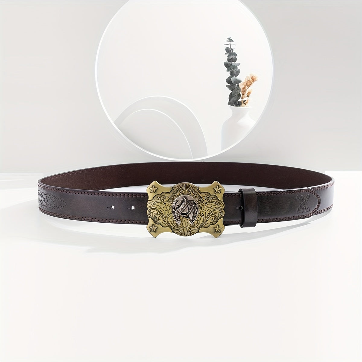 Men's Vintage Coffee Casual Embossed Belt