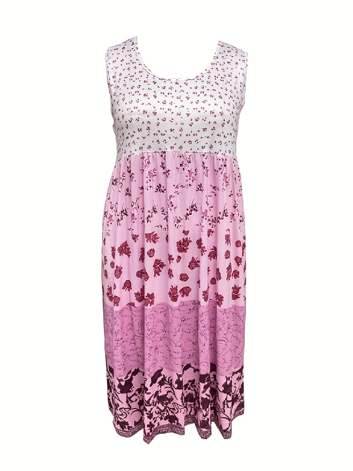  Colorblock Floral Print Round Neck Smock Dress