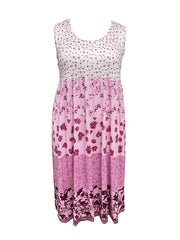  Colorblock Floral Print Round Neck Smock Dress