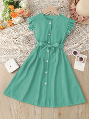 Toddler Girls Butterfly Sleeves Belted Dress