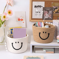 Happy Face Woven Storage Basket Desktop Storage Box Basket