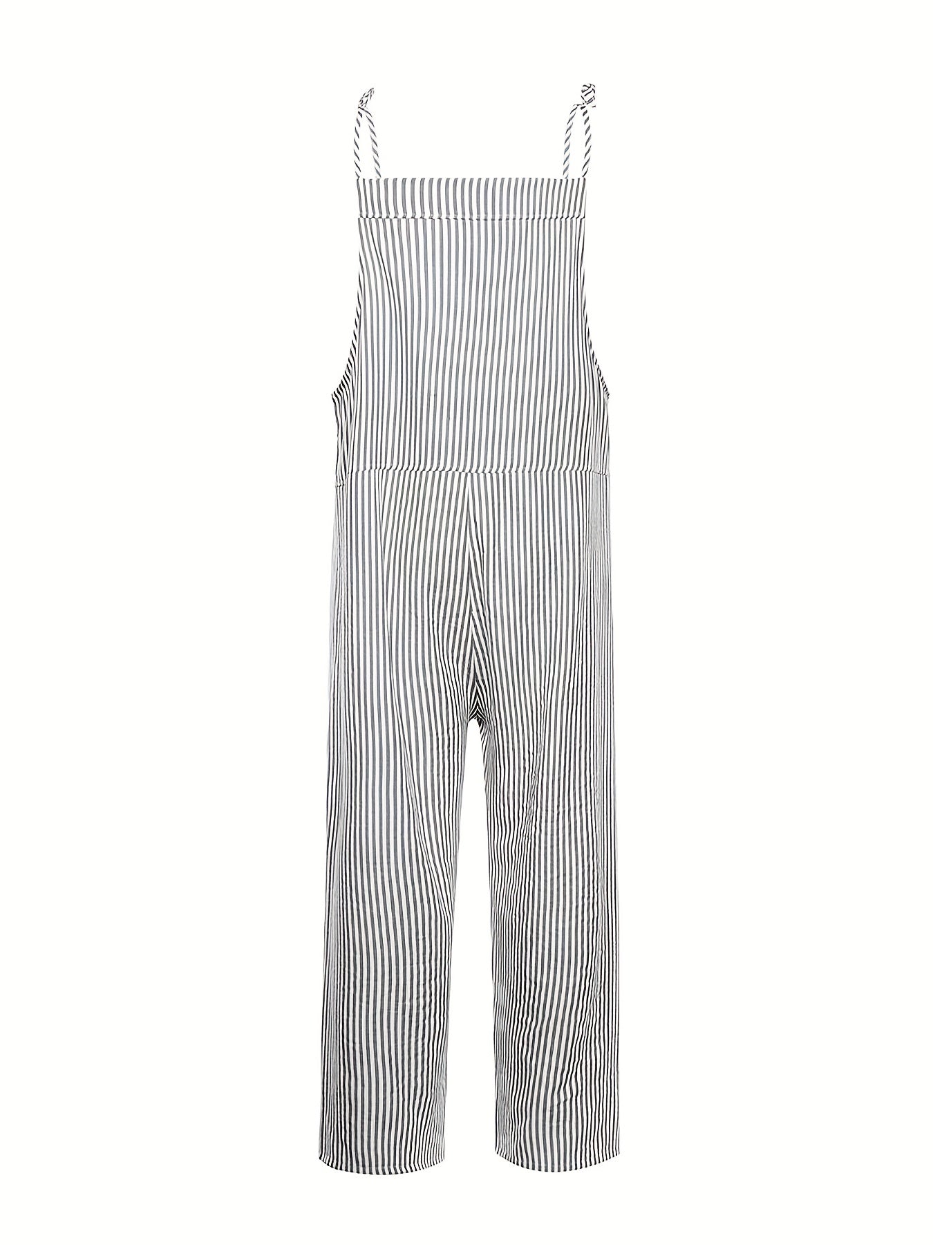 Striped Wide Leg Jumpsuit Dual Pockets Sleeveless Women's Clothing