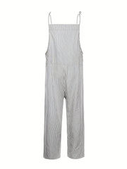 Striped Wide Leg Jumpsuit Dual Pockets Sleeveless Women's Clothing