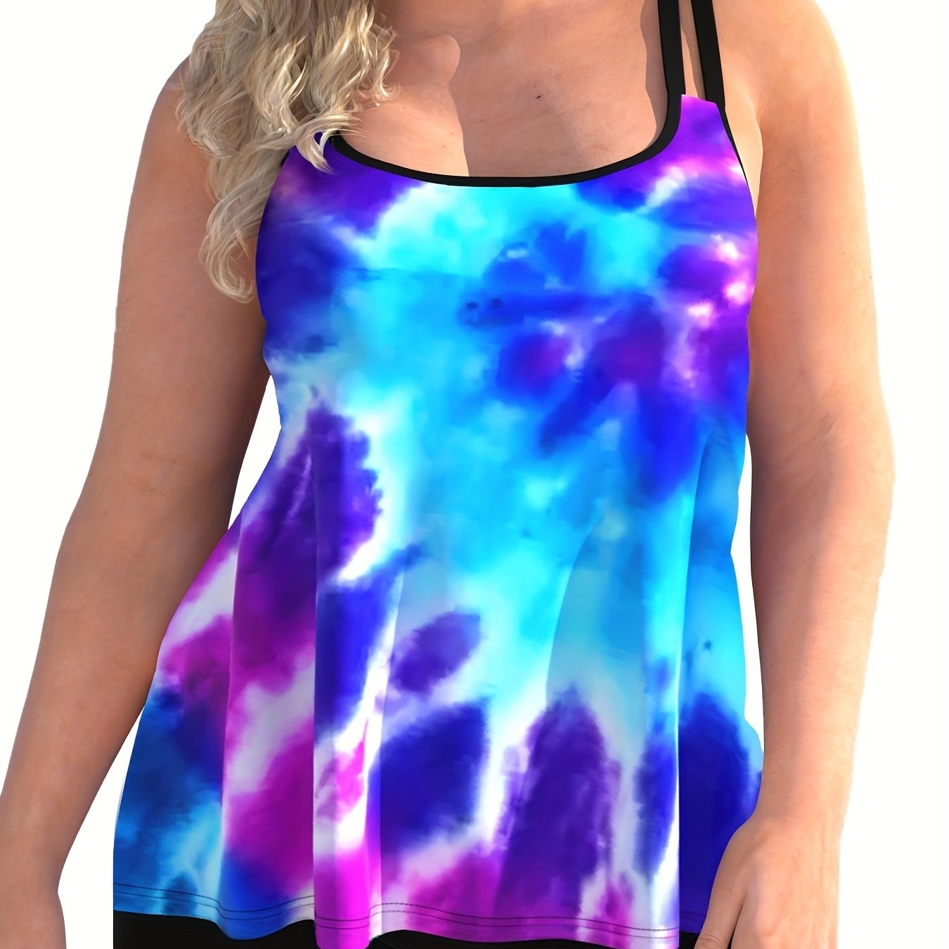  Tie Dye Cami & Biker Shorts Set Women's Plus Stretch Vacation 2pcs