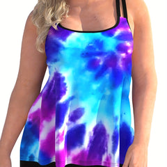  Tie Dye Cami & Biker Shorts Set Women's Plus Stretch Vacation 2pcs