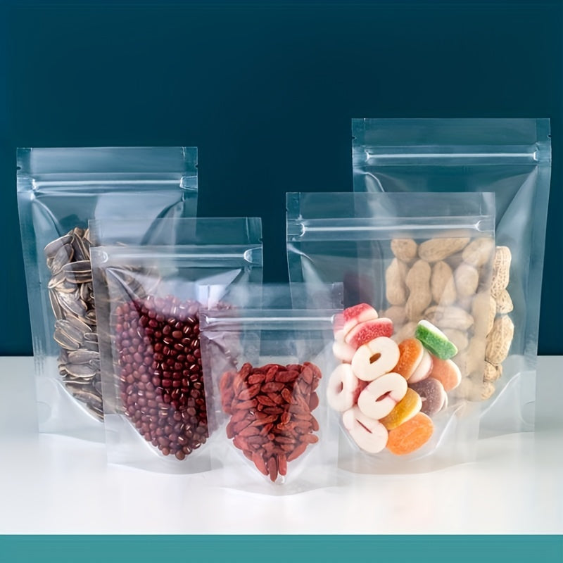 50pcs Clear Stand Up Bags With Zipper for Food Storage Dried Fruit Snack Nut Tea
