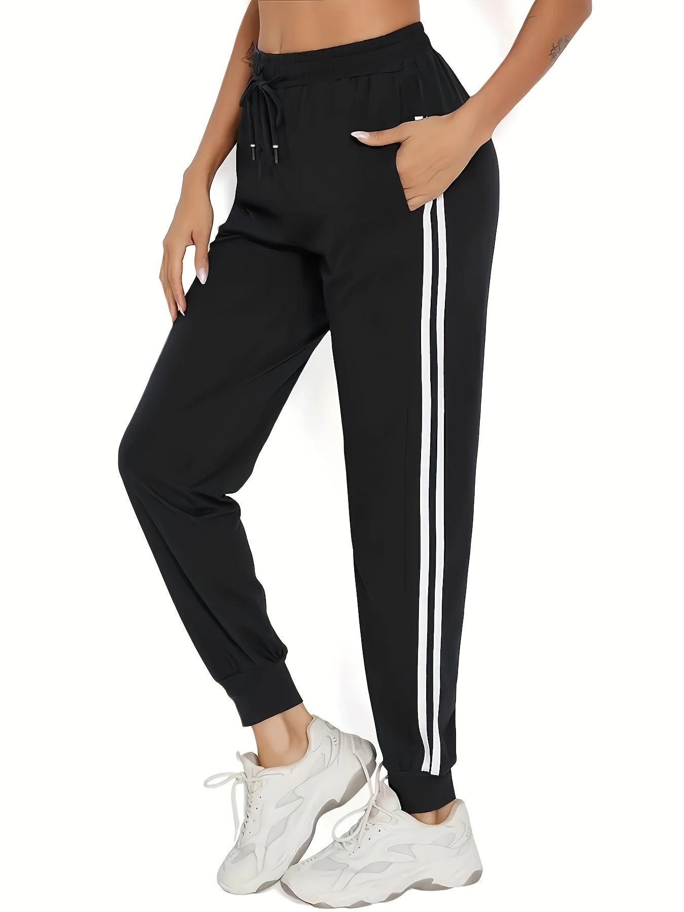  Striped Tie Waist Straight Leg Joggers