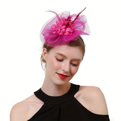 Red Mesh Flower Fascinator Vintage Pillbox Hat Hair Clip