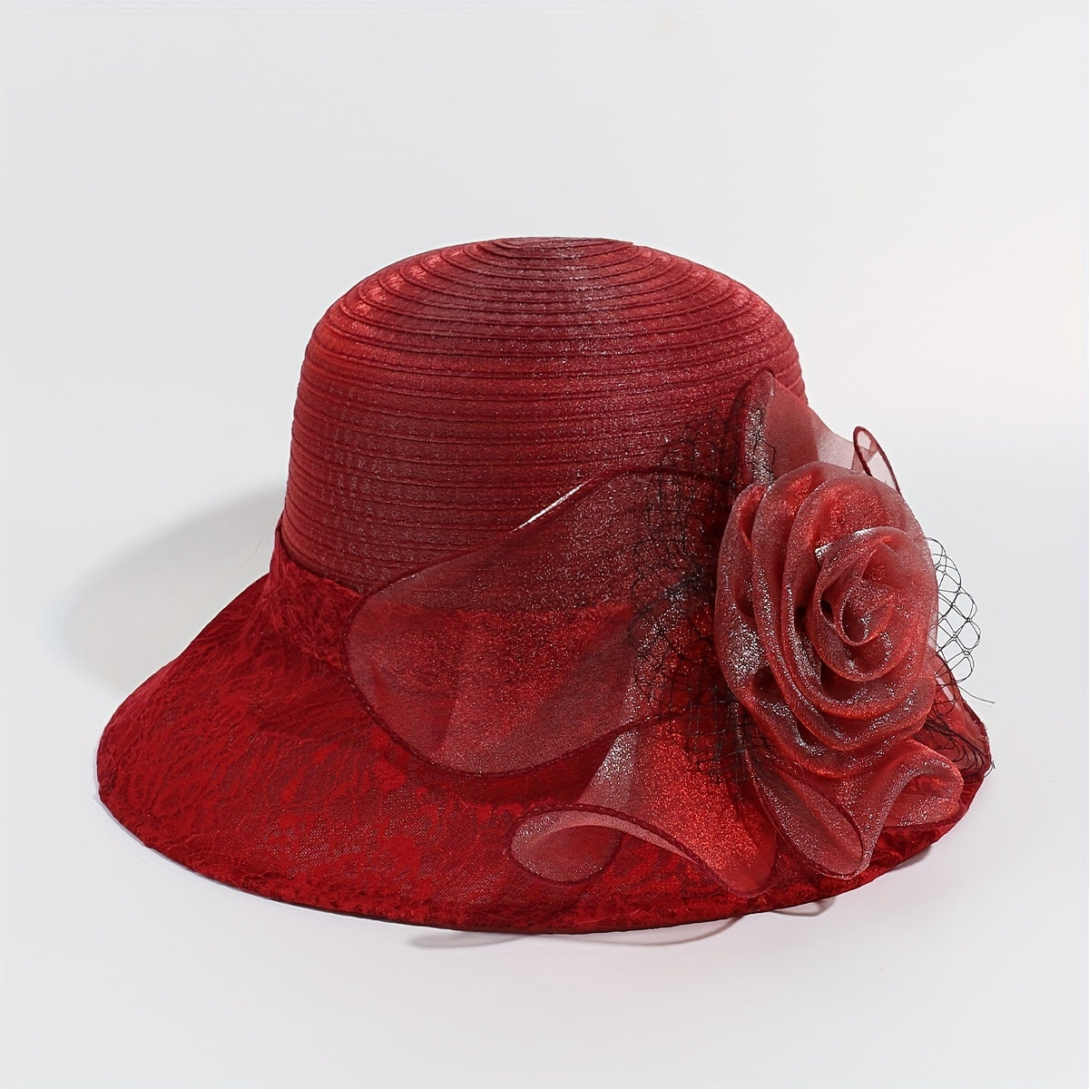 Embroidered Sun Hat Floral Decor Derby Hat Mesh Flower Bucket Hat