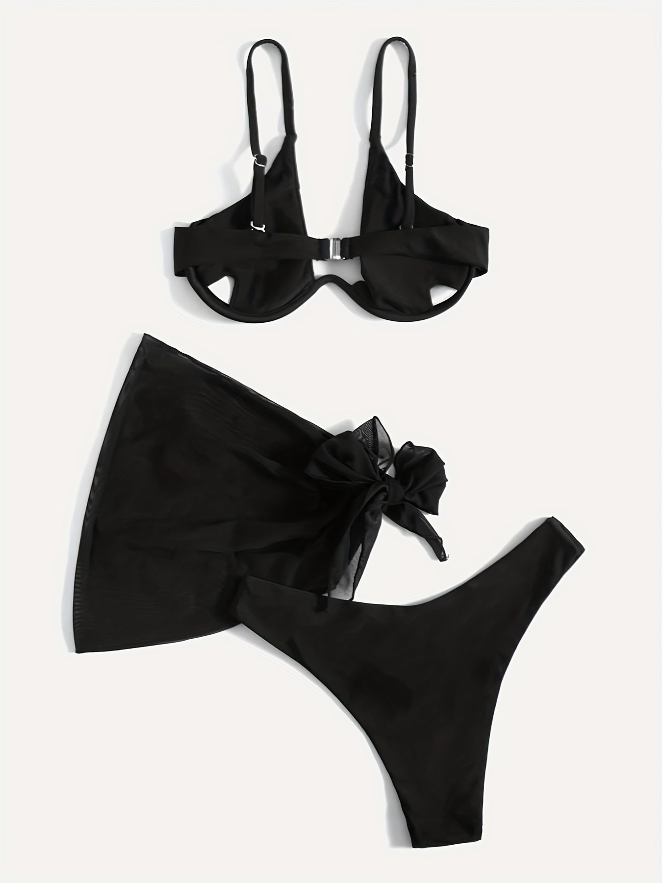Mesh Tie Side Cover Up Solid Bikini Set