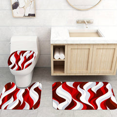 Red Stripe Bathroom Shower Curtain Set Waterproof with 12 Hooks