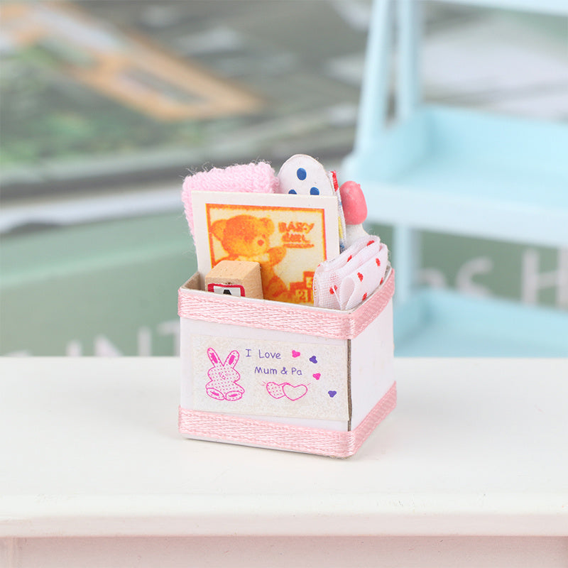 1:12 Scale Plastic Dollhouse Accessories Set with Storage Basket Pink and Teapot