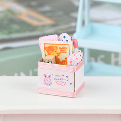 1:12 Scale Plastic Dollhouse Accessories Set with Storage Basket Pink and Teapot
