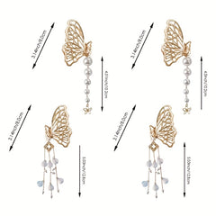 Butterfly Hair Claw Clip with Faux Pearl Tassel Hairgrip