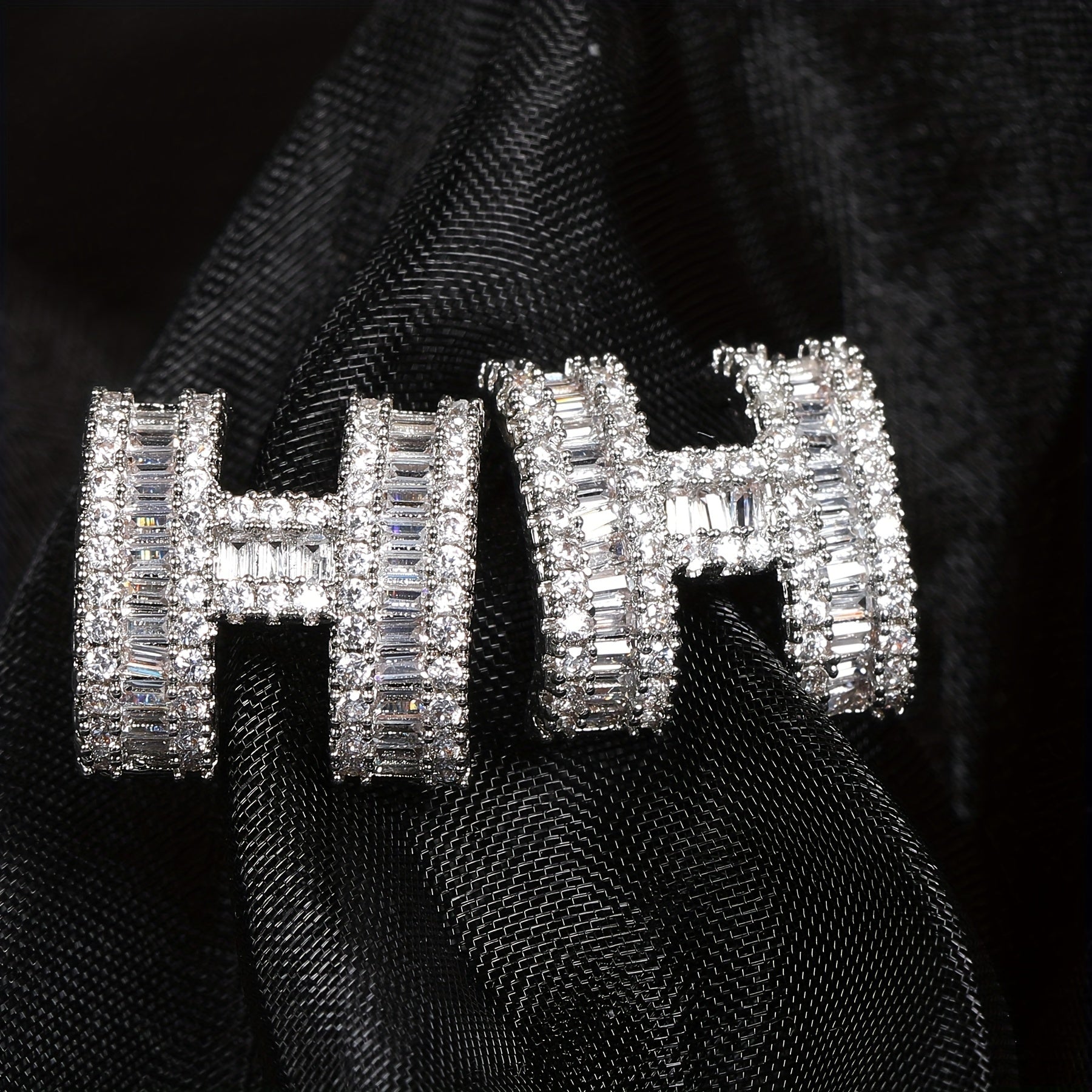 Micro Zirconia H Letter Earrings Men's Ear Stud Jewelry