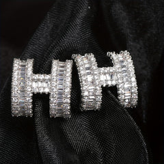 Micro Zirconia H Letter Earrings Men's Ear Stud Jewelry