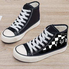 Cat Print Plush Lined Thermal Chunky Canvas Sneakers