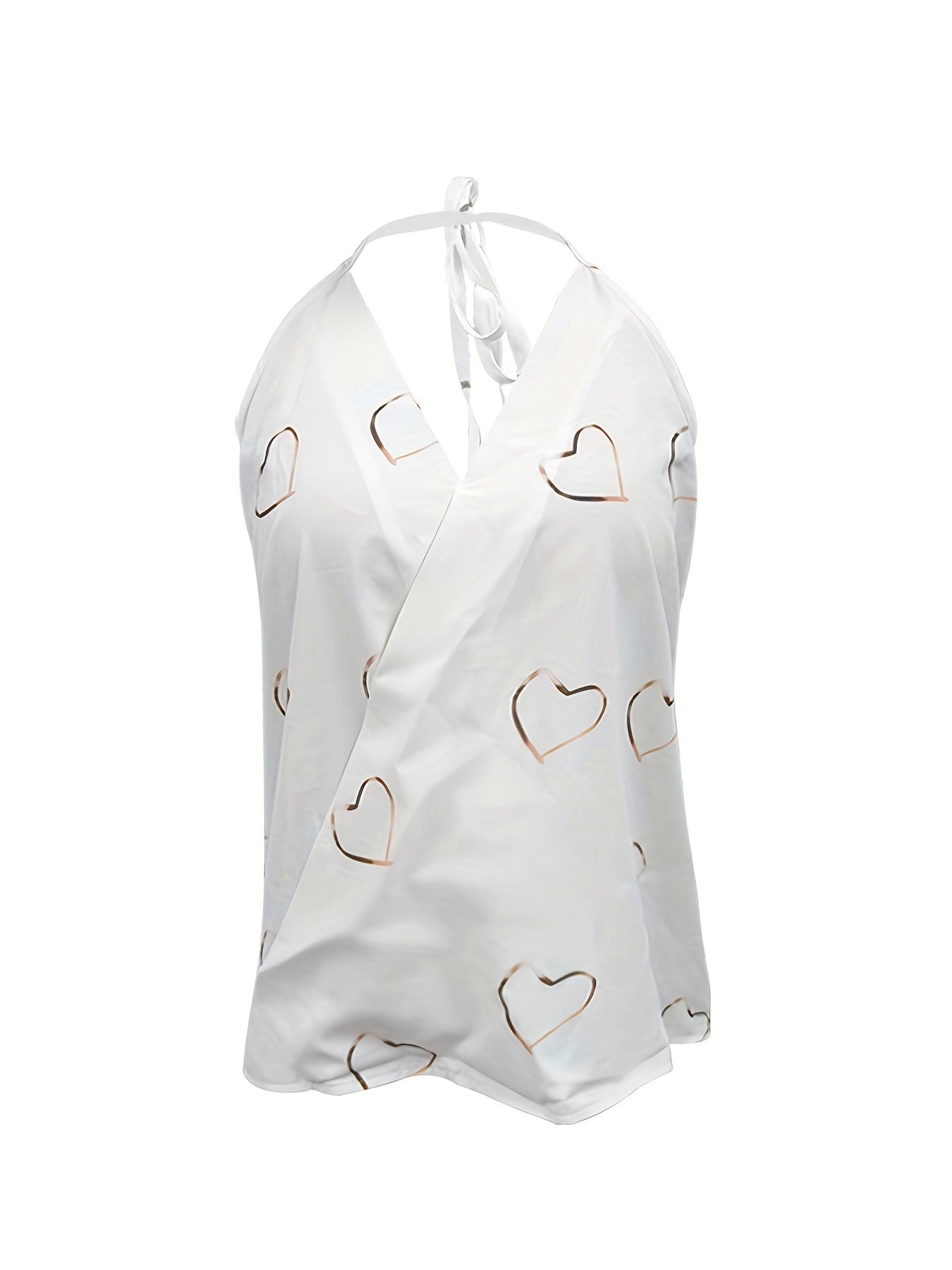 Heart Print Halter Neck Top Sexy V neck Backless Halter Top