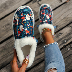 Women's Christmas Style Snow Boots with Santa Gingerbread Patterns