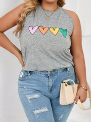  Heart Print Halter Neck Tank Top Women's Plus Medium Stretch