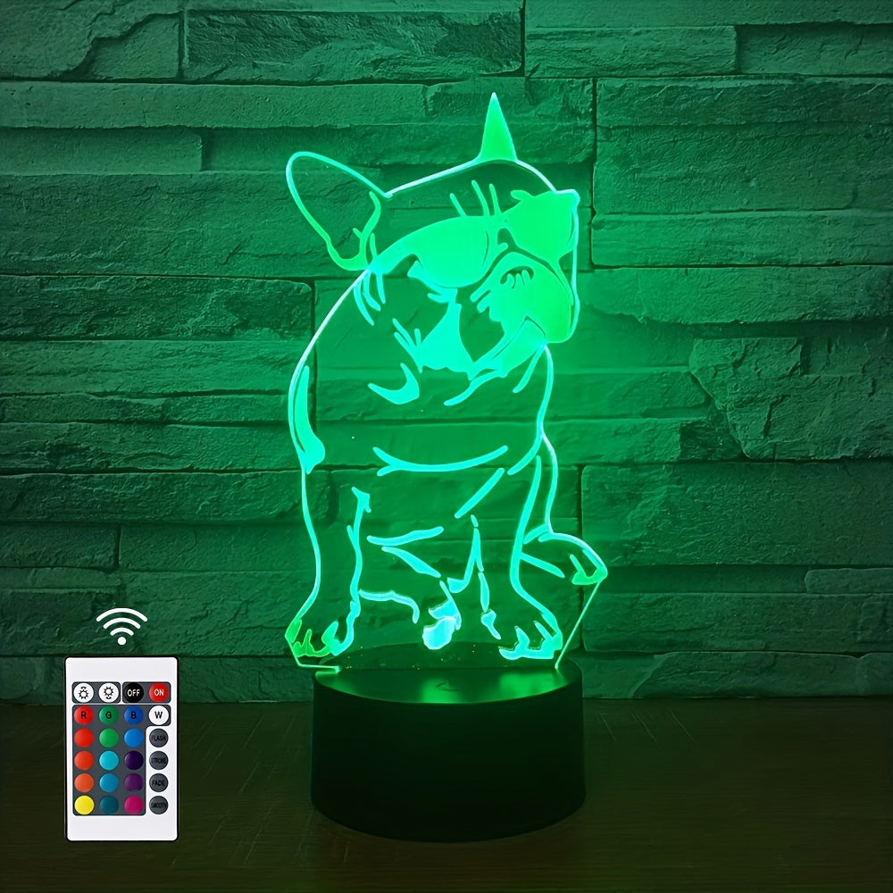 French Bulldog Dog Night Light 3D Puppy Illusion Lamp 16 Colors Remote Control