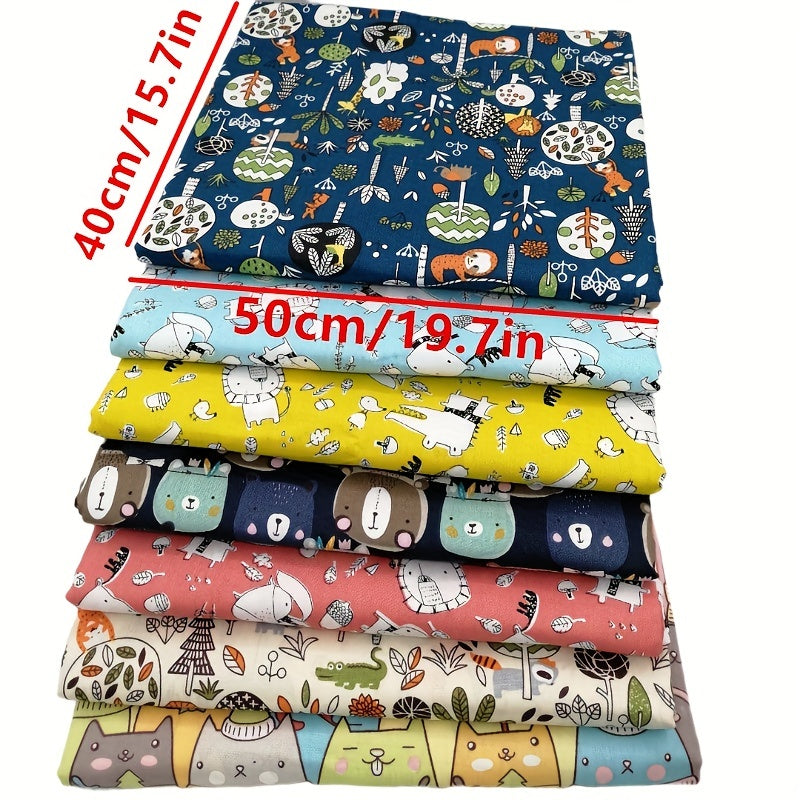 7pcs Animal Print Cotton Twill Fabric Set DIY Patchwork Bedding Fabric