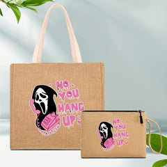 Cartoon Ghost & Letter Pattern Tote Bag Halloween Shoulder Bag