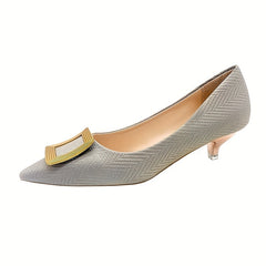 Square Buckle Kitten Heels Pointed Toe Pumps Slip On Versatile Dress Shoes
