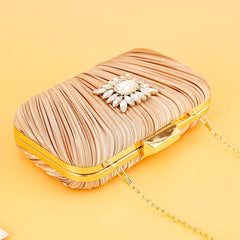 Pleated Rhinestone Chain Clutch Evening Bag