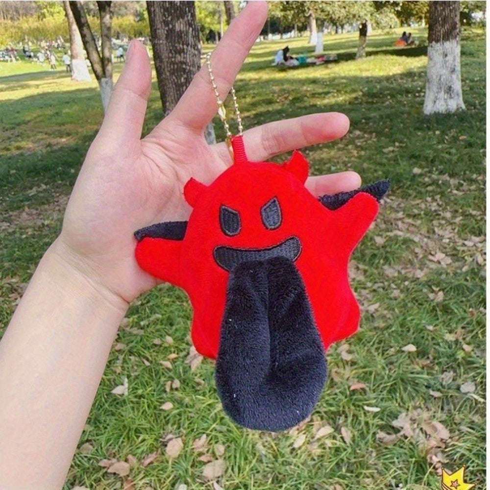 2pcs Devil Plush Keychain Pendants Halloween Gift Red & Golden Chains