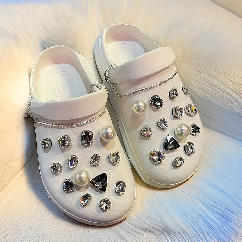 28Pcs Rhinestones & Pearl Shoe Charms For Clogs Garden Shoes DIY Accessories