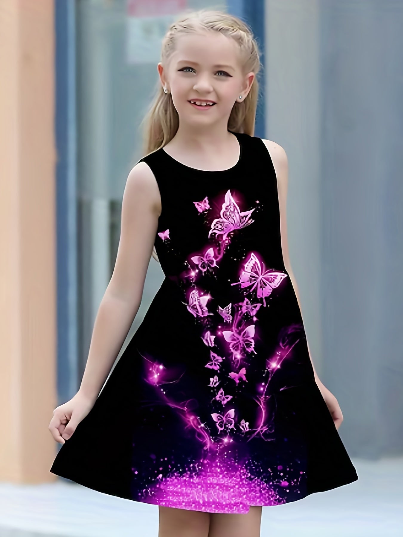 Butterfly Print Princess Dress for Girls