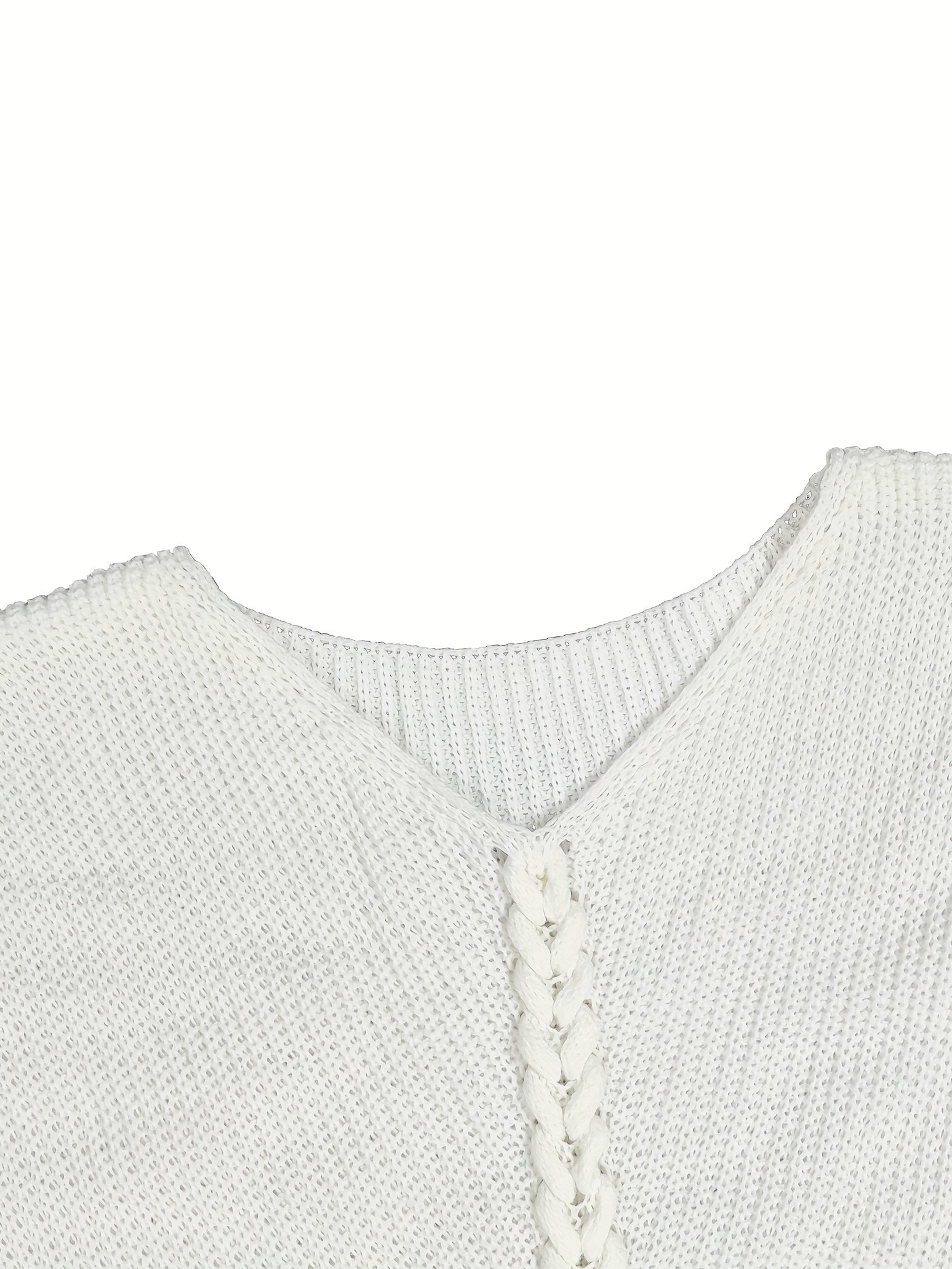  Casual Sweater Women's Plus Solid V Neck Lace Up Pullover Jumper