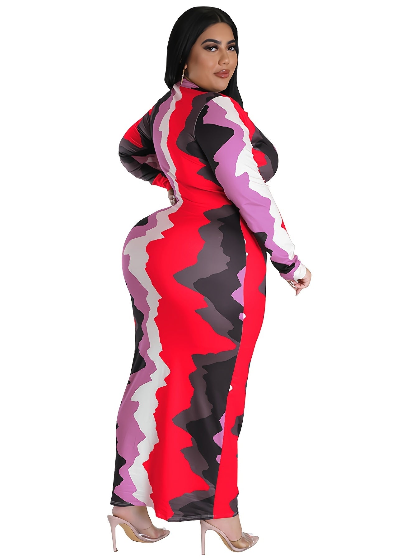 Tie Dye Print V Neck Long Sleeve Maxi Dress Plus Size