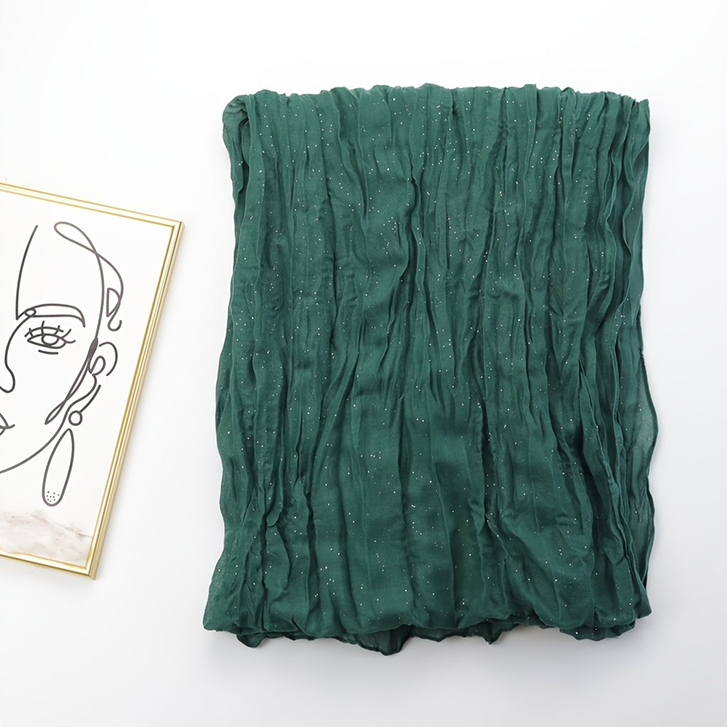 Vintage Dark Green Crinkle Shawl Hijab Windproof Head Wrap