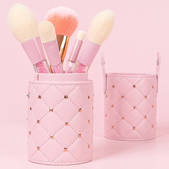 Rivets Studded Cosmetic Brush Travel Case Portable Makeup Brush Holder Cup
