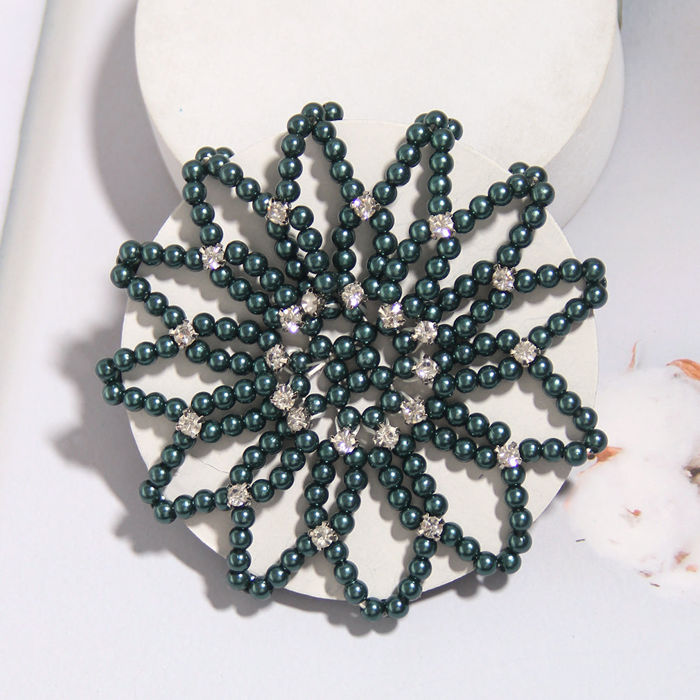 Faux Pearl Hair Snood Elastic Hair Net Crochet Hairnet Ballet Bun Cover