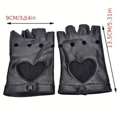 Punk Leather Gloves Hollow Out Driving Biking Fingerless Mittens