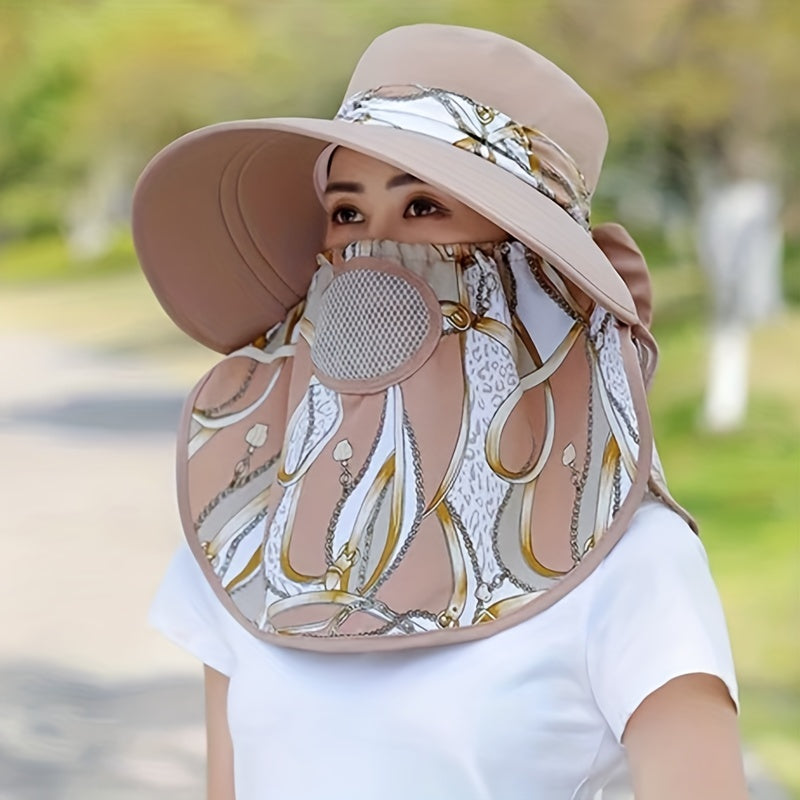Breathable Wide Brim Sun Hat with Neck Gaiter UV Protection Bucket Hat