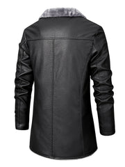 Men's Casual Faux Pu Leather Long Sleejson Button Trench Coats
