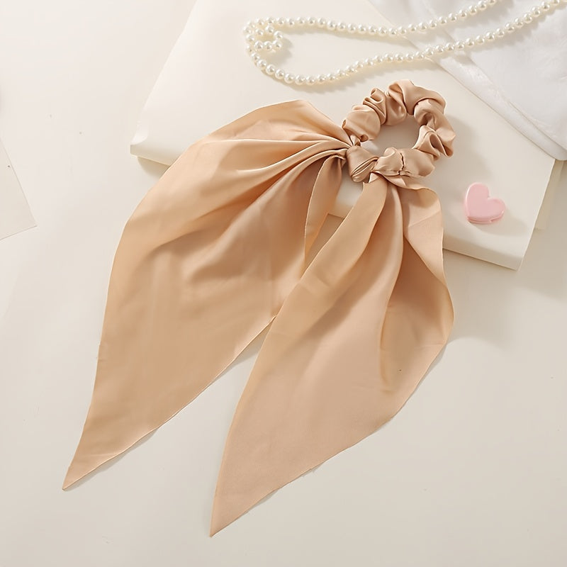 Red Satin Hair Ribbon Scrunchy Bow Scarf Elastic Hair Ties Bands