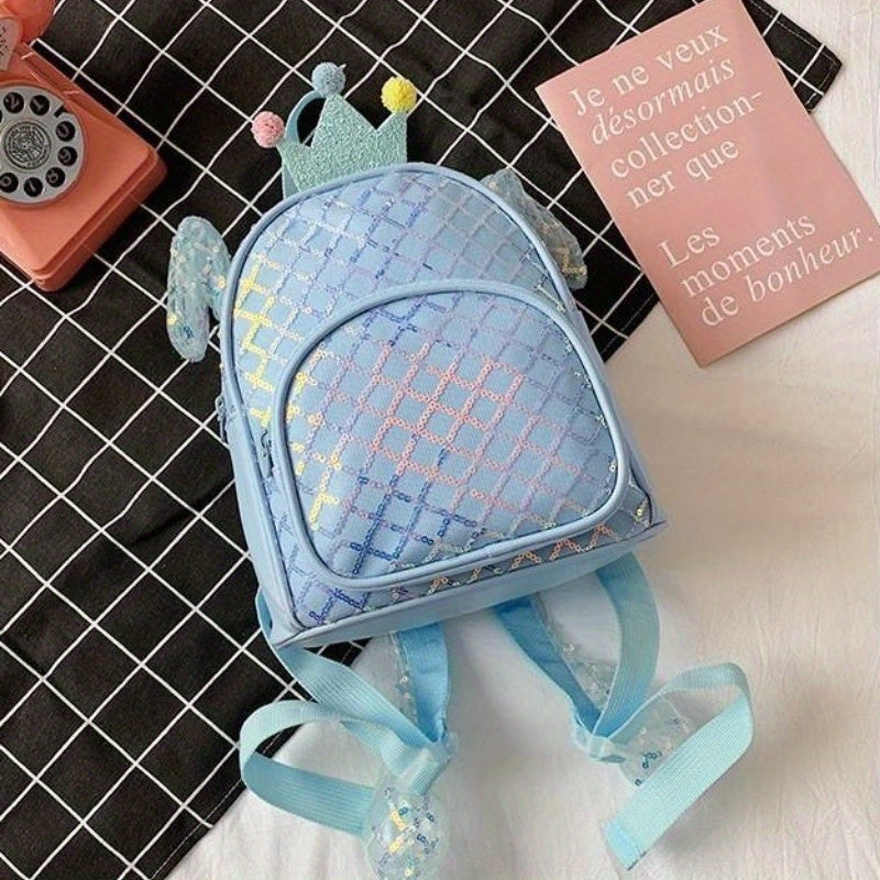 Kids Crown Grid Sequin Backpack