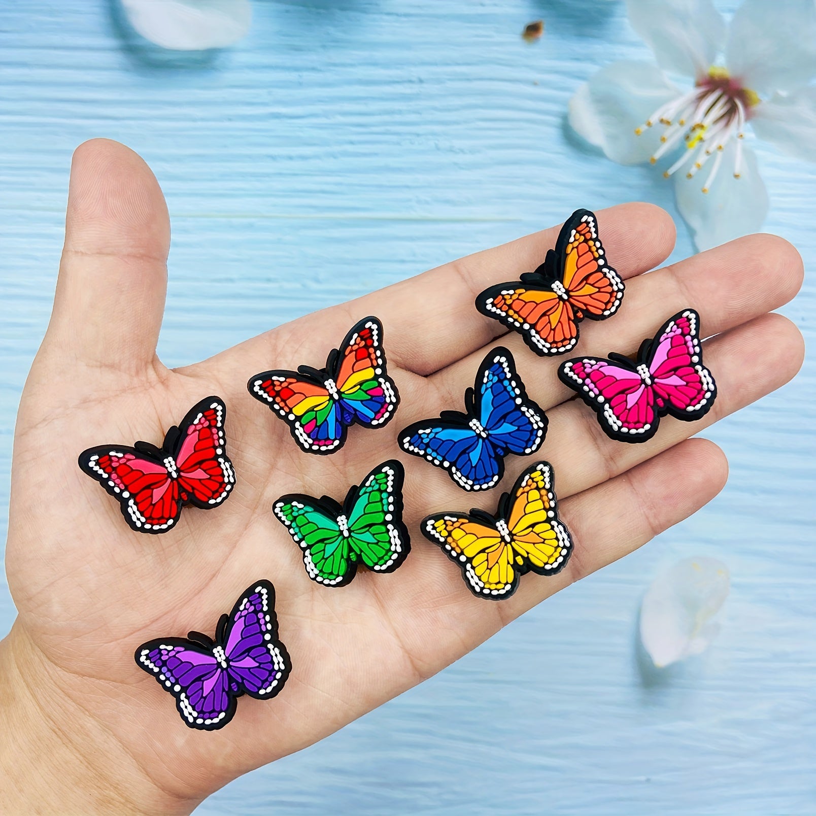 16pcs Flower Butterfly Shoe Charms For Crocs Shoes Women PVC Decorations