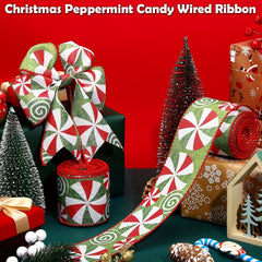 Christmas Candy Peppermint Wired Edge Ribbon 4 57m
