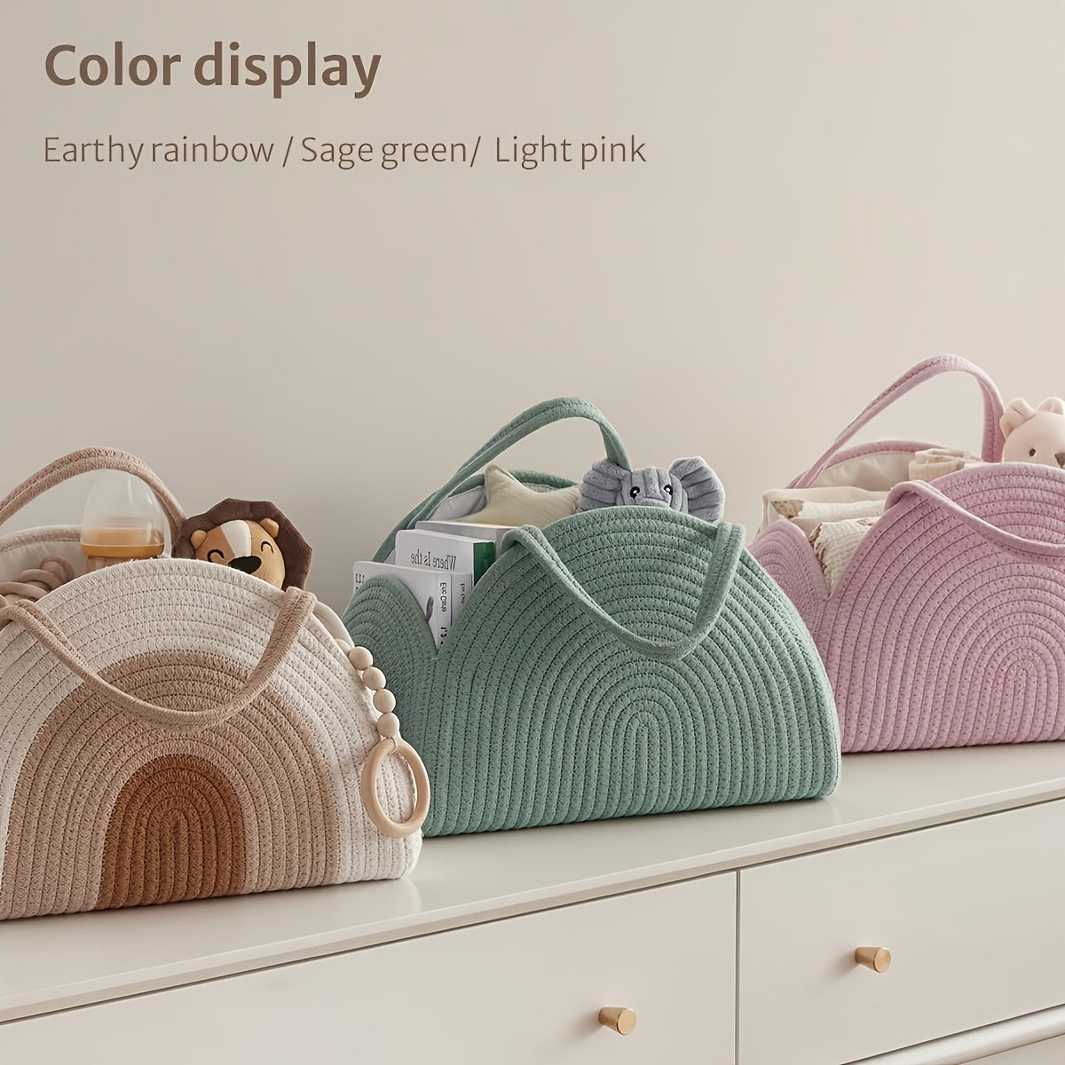 Large Capacity Diaper & Bottle Storage Bag Mommy Tote Linen Pink