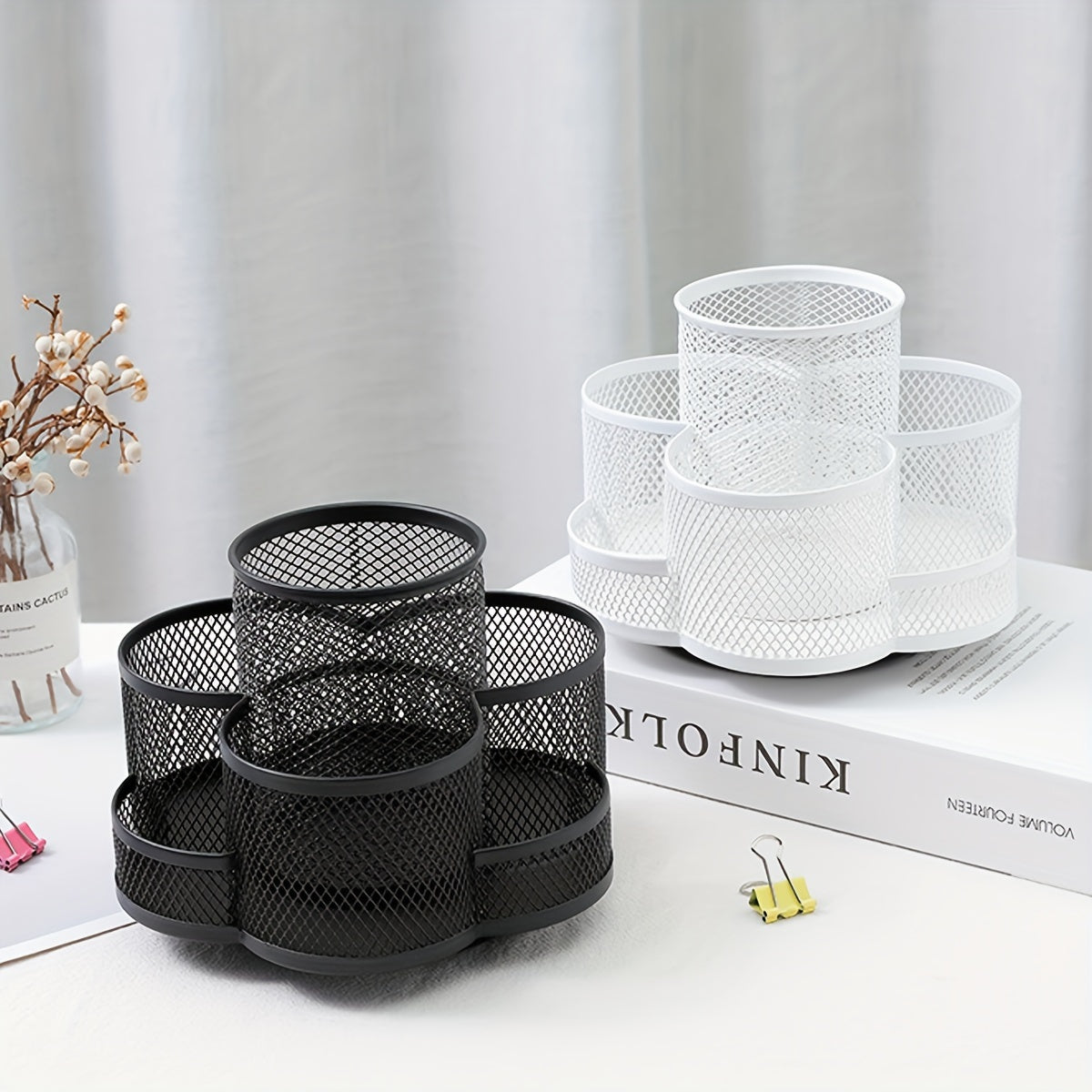 Metal Rotating Pen Holder Makeup Brush Storage Desktop Organizer