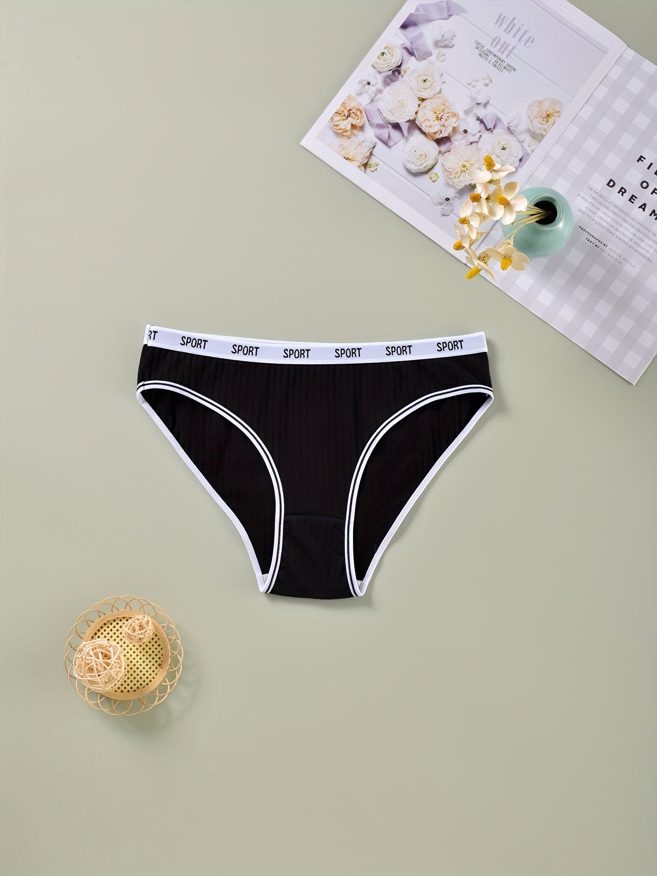 4 Pack Plus Size Casual Underwear Set Women's Plus Striped Letter Trim Underwear