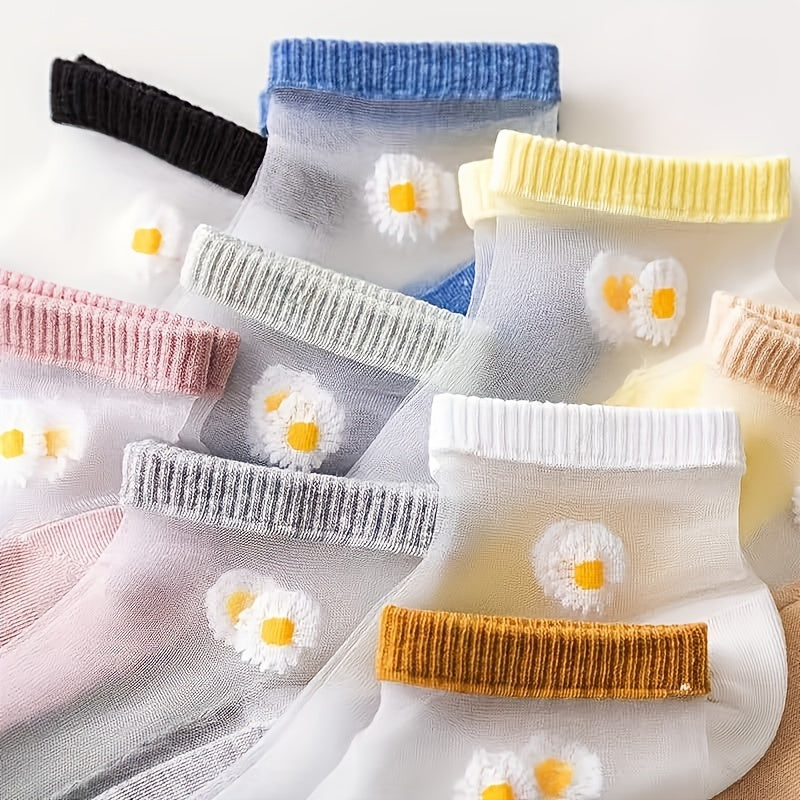Floral Mesh Stitching Ankle Socks Soft Lightweight Women's Stockings