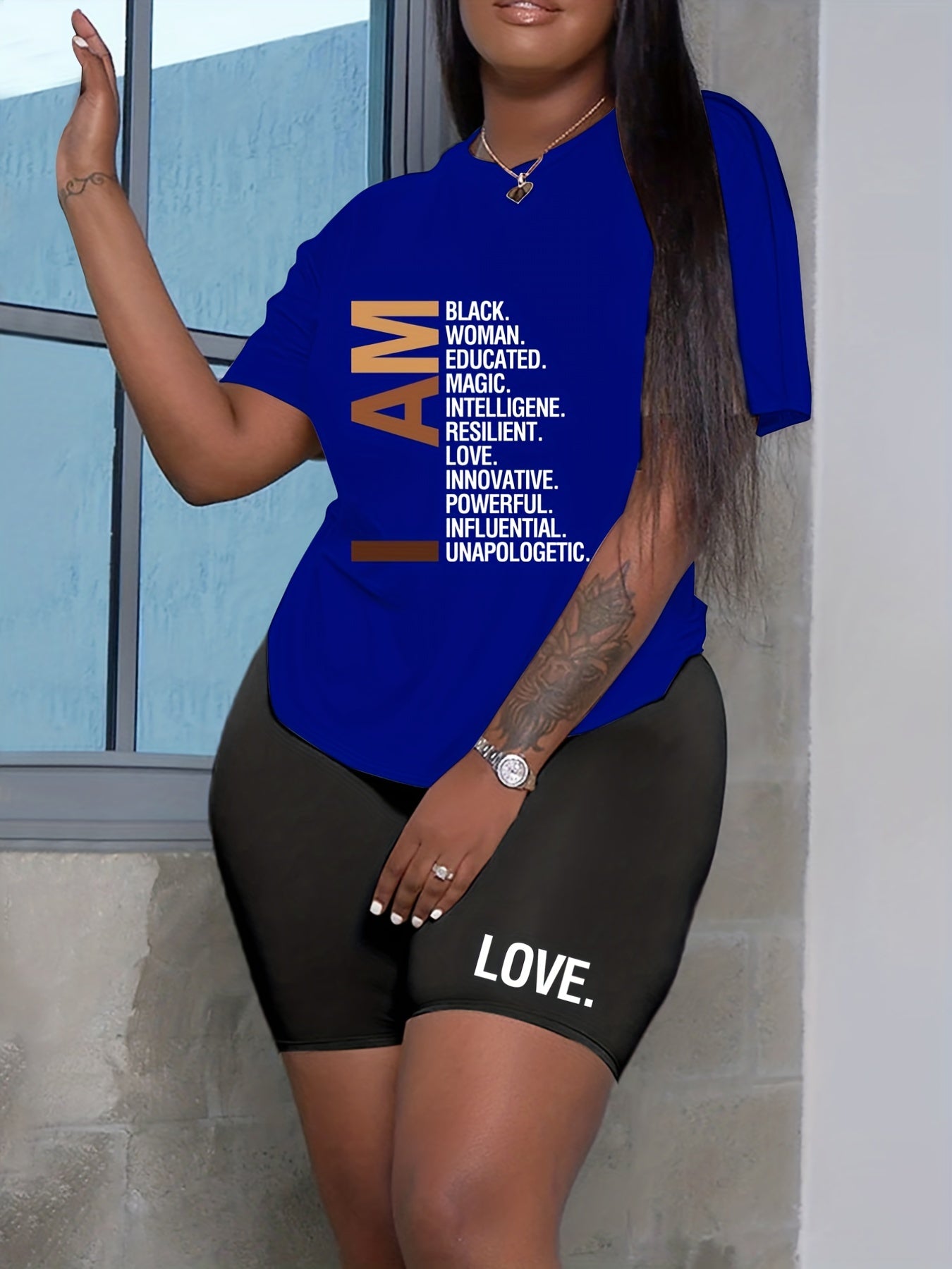  Slogan Print Top & Shorts 2 Piece Set