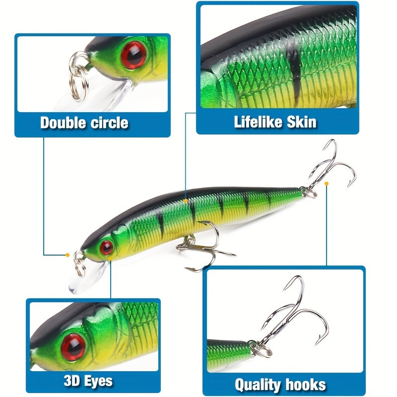 5pcs Minnow Wobblers Lure 3D Eyes Hard Plastic Lures Crankbait Fishing Tackle